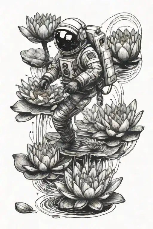 Astronaut Dining In Water Lily