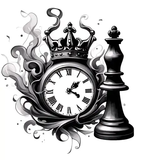 Music Notes Swirling And Smoke King Chess Piece And Clock Face