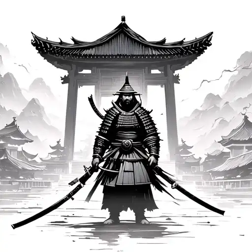 Samurai Standing In Front Of A Temple
