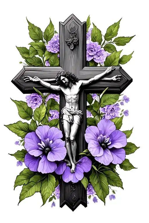 Jesus Cross With Primrose And Violet