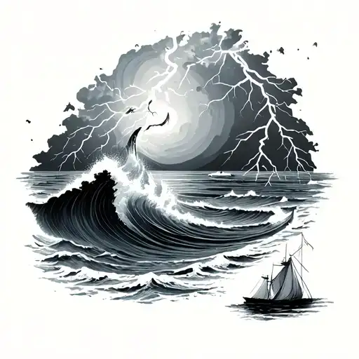 Ocean Map With Lightning Storm