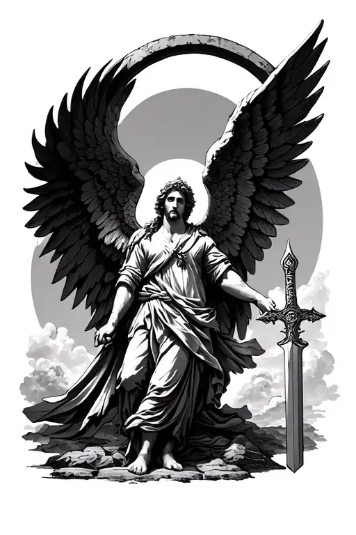 Arch Angel Michael With A Sword And Wings Spread Wide
