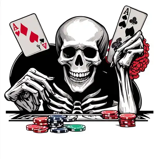 Skeleton Playing Poker With Brains Hanging Out