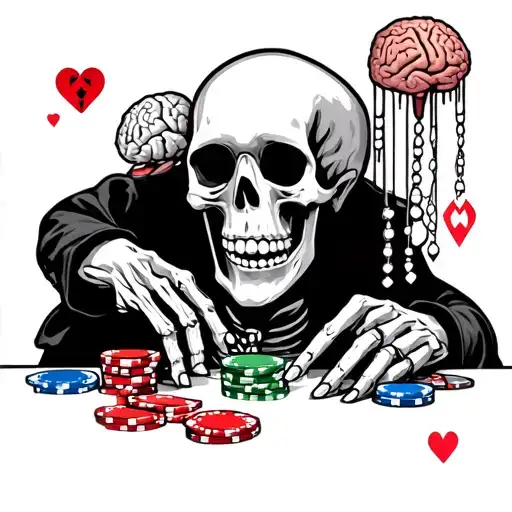 Skeleton Playing Poker With Brains Hanging Out