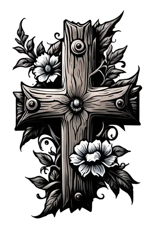 Wooden Cross With Flower Vine Wrapped