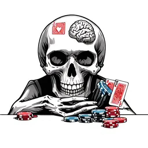 Skeleton Playing Poker With Brains His Hanging Out Of His Skull
