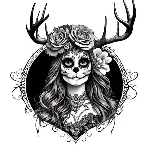 La Catrina And Deer In The Background