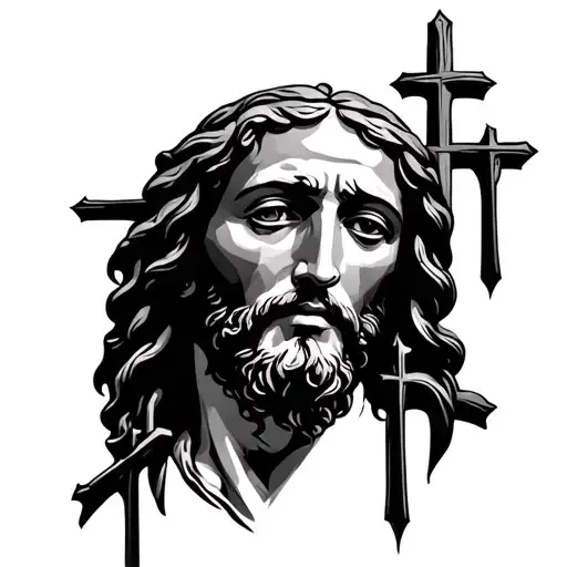 Jesus Face And The 3 Crosses