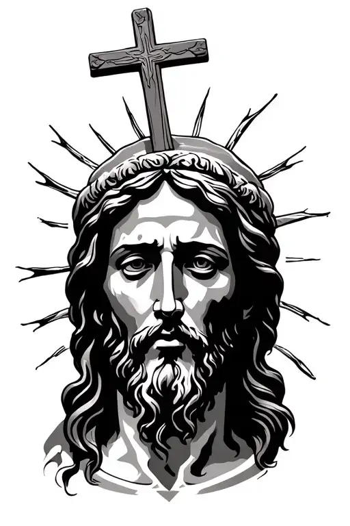 Jesus Face And The 3 Crosses