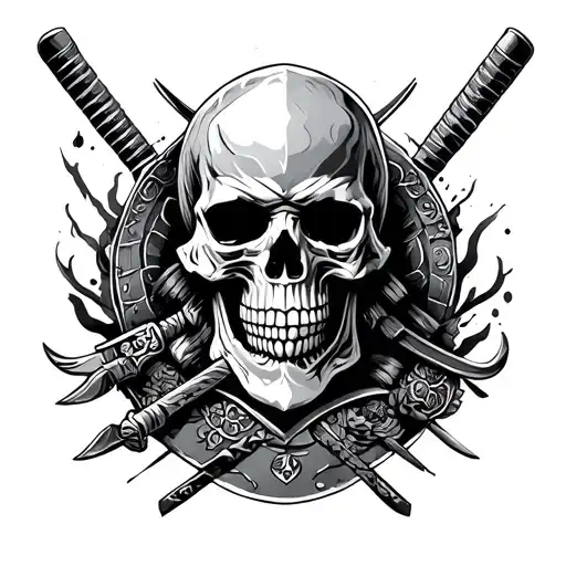 Skull In Samurai Warrior Surrounded