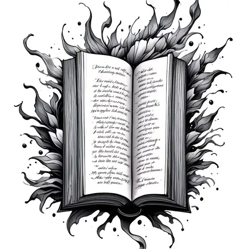 A Tattoo Of A Poetry Book Open With Verses Flowing Out Of It