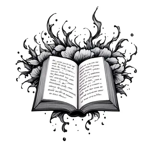 A Tattoo Of A Poetry Book Open With Verses Flowing Out Of It