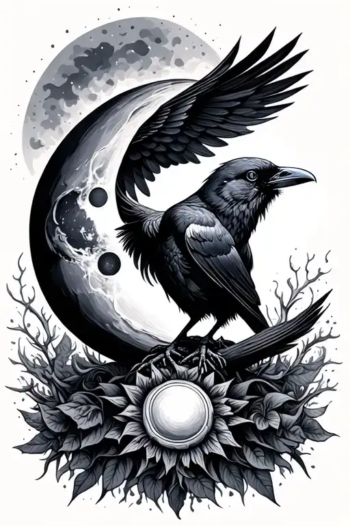 Half Sun Half Moon Crow Sitting On Top