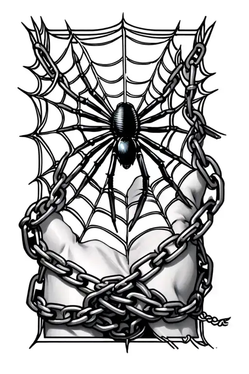 A Spider Web With Chains Wrapping Yhe Arm And A Spider