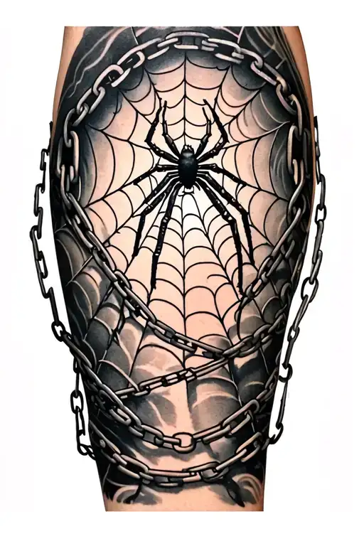 A Spider Web With Chains Wrapping Yhe Arm And A Spider