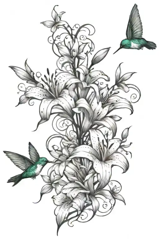 Lily Flower Vine Wrap My Arm With Hummingbirds Flying And Butterflies