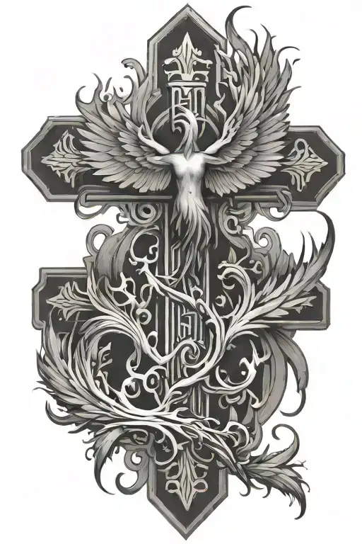 Phoenix Rising From The Ashes Religious Cross