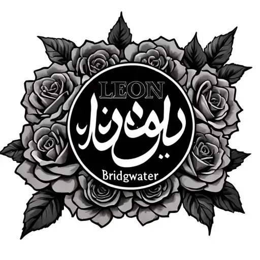 Under Breast Tattoo Featuring The Name Leon Akeem Bridgewater In Arabic With Roses Around It