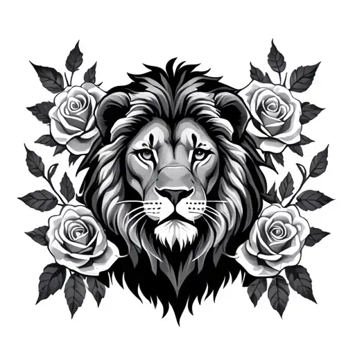 Simple Lion Tattoo With Roses