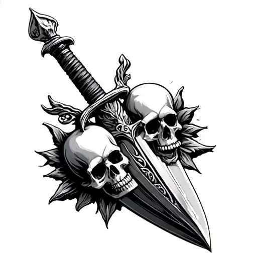 A Small Dagger In Size Of A Thumb With Skulls Surrounded