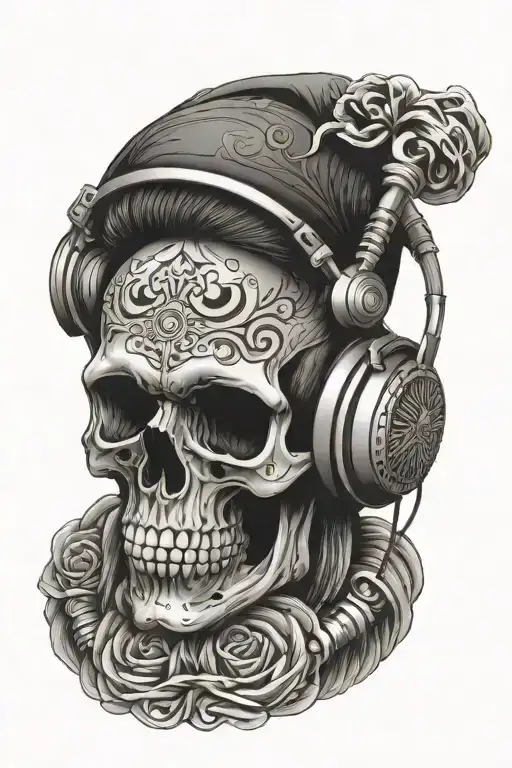 Skull Wearing Headphones