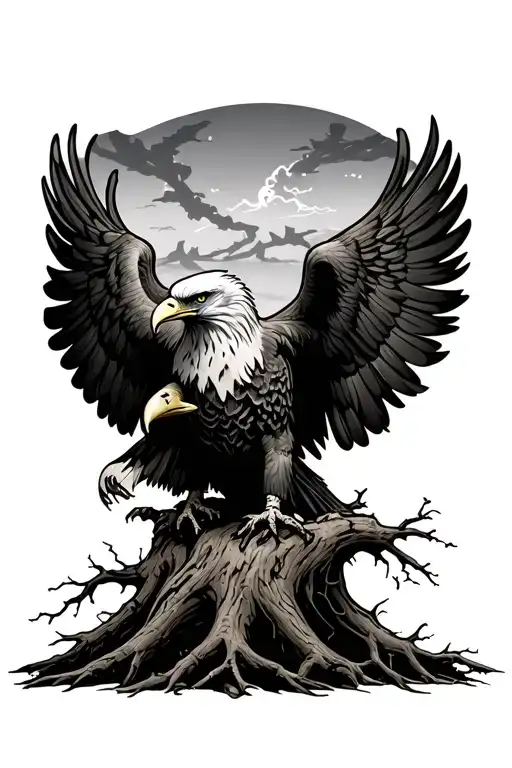 Zombie Bald Eagle On Top Of A Dying Tree