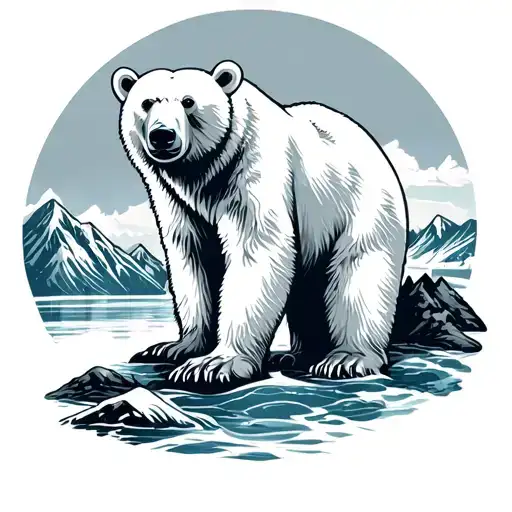 Polar Bear With Mountains