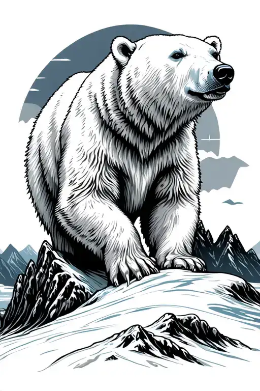 Polar Bear With Mountains