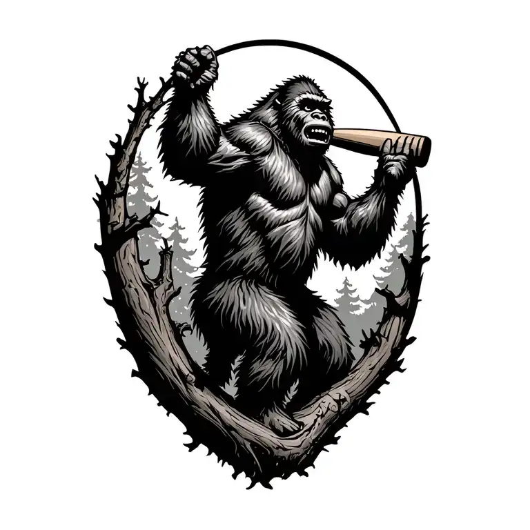 Bigfoot Swinging Tree Like A Baseball Bat