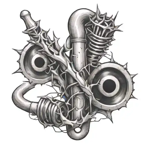 A Detailed Black And Grey Tattoo Of Thorns Wrapping Around A Stethoscope