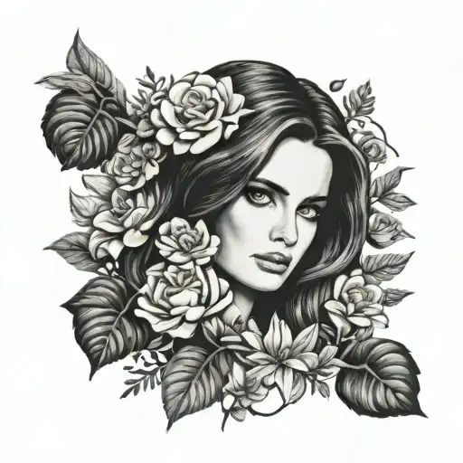 A Portrait Of Lana Del Rey Surrounded By A Garden Of Flowers