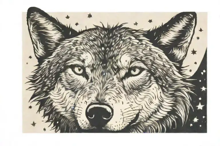 A Lonely Wolf Staring At The Moon And The Stars At Vincent Van Gogh's Starry Night Painting