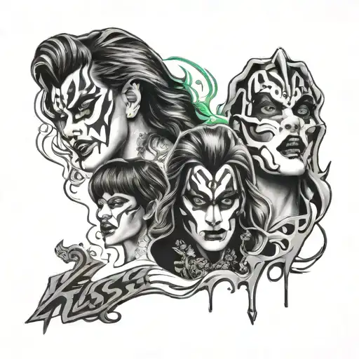 Create A Black And Grey Tattoo With The Face Of 4 Kiss Band Members