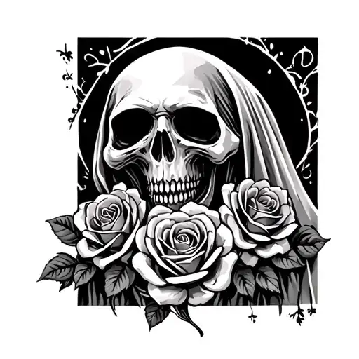 Grim Reaper And Roses Blooming