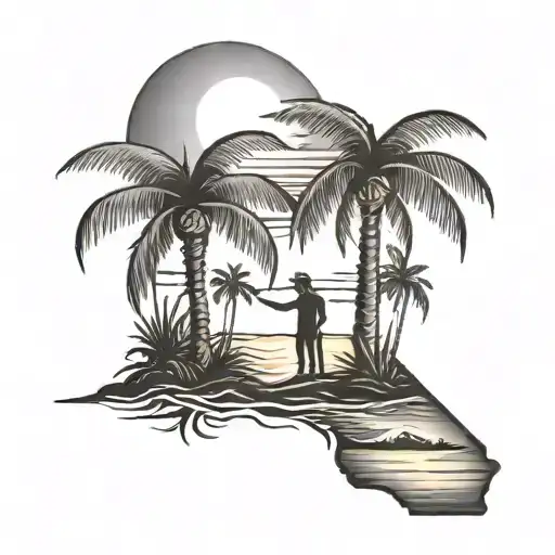 Best Friend Tattoo With State Of California And Florida Crashing Together With Palm Trees