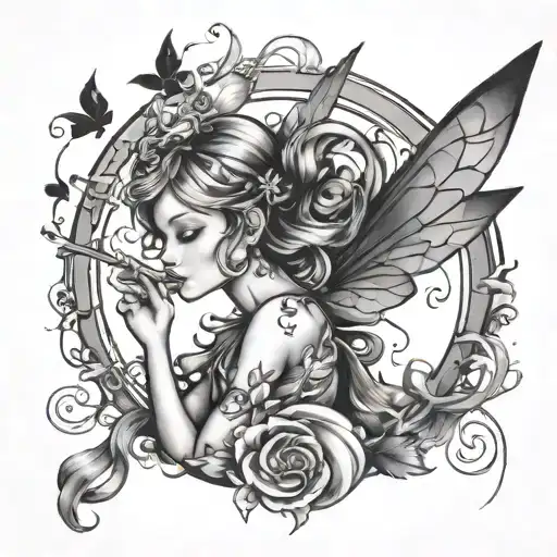 A Whimsical Scene Of A Fairy Blowing Smoke Rings In The Shape Of Hearts