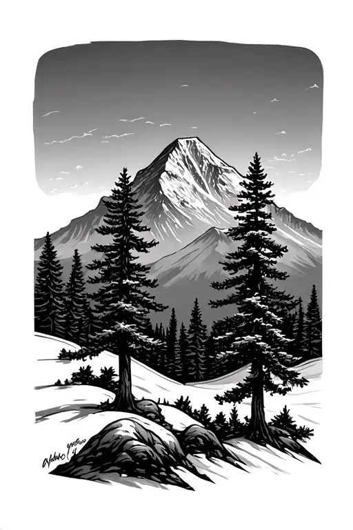 Pine Trees And A Mountain Back Ground