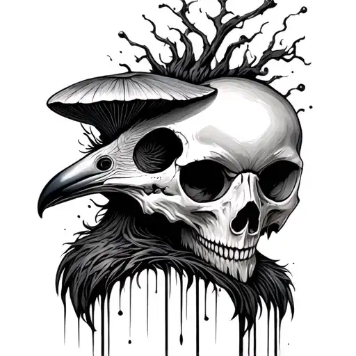 Bird Skull Mushroom Coming Out Of Head