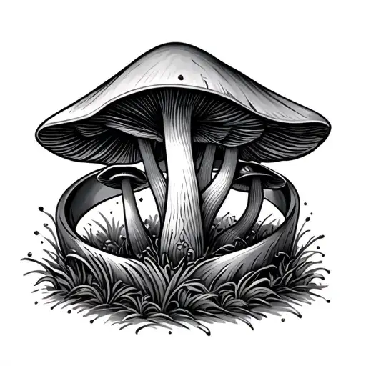 Wedding Ring Tattoo With Little Mushrooms