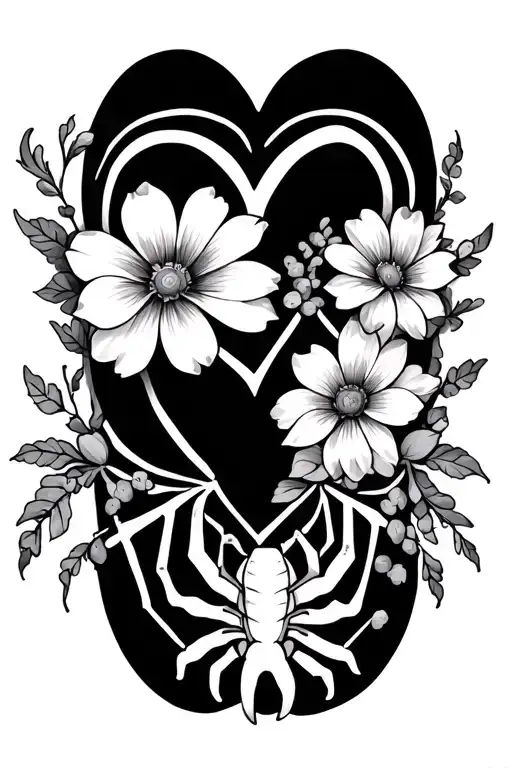 Spider Web With Heart And Spider With Flowers