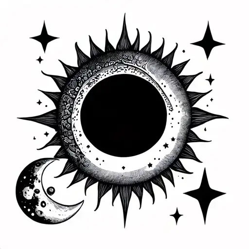 Sun Tattoo With Semi Colon On Top And Small Stars And Moon On The Bottom With Subtle Ikigai Japanese
