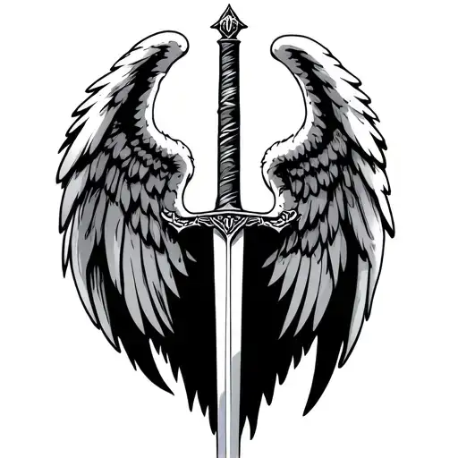 Angel Wings With Sword In Between