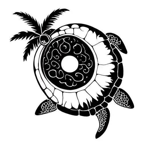 Ying Yang Turtle Palm Tree Silhouette