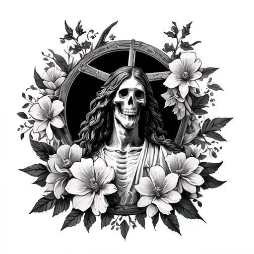 Christian Death Skeletons Flowers Jesus White Horse