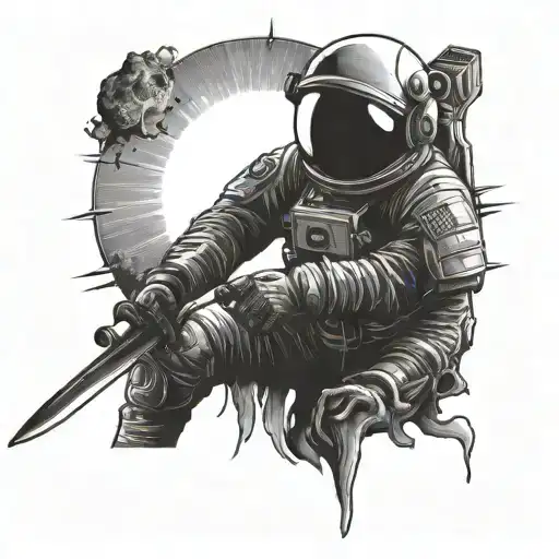 Astronaut Holding A Sword With A Sun In The Background