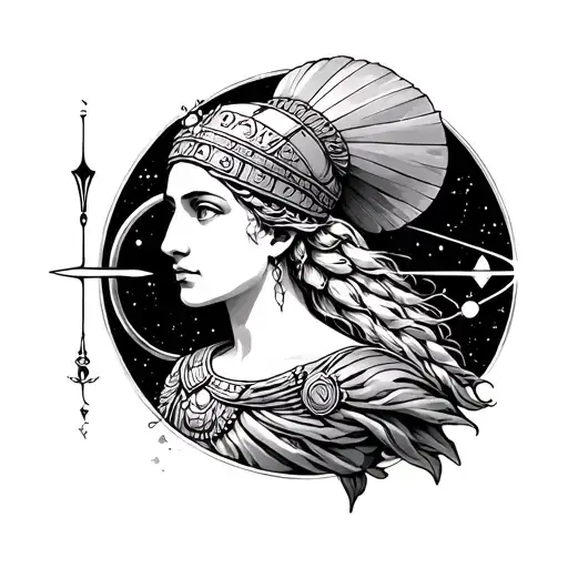 Goddess Athena And Space Surrounded