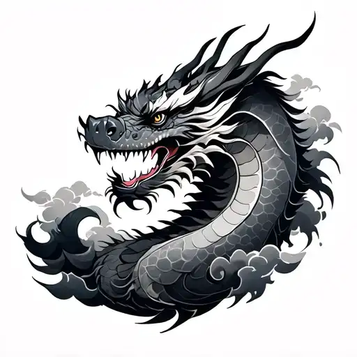 Japanese Dragon With Clouds Surrounding