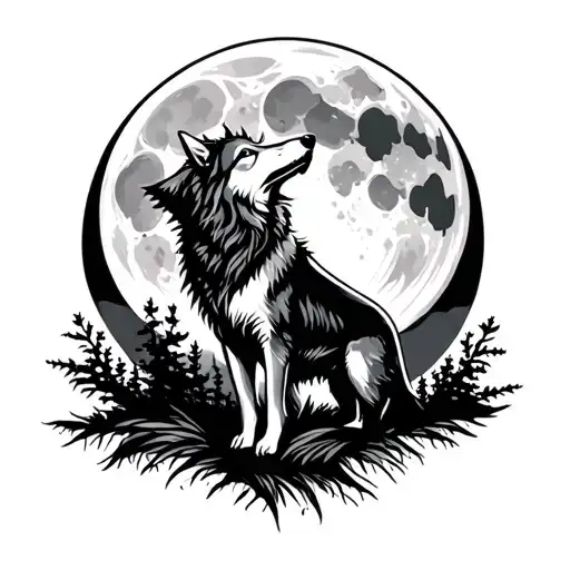 Indian Family Wolf Howling At The Moon Surrounded