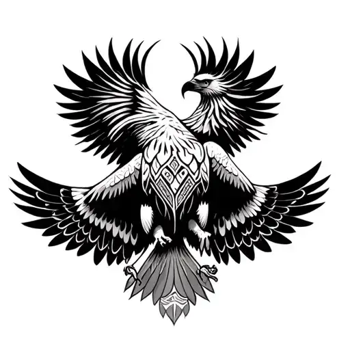 Eagle With Wings Next To In Maori Inspired Design