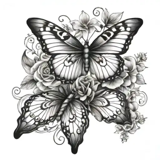 Butterfly Flowers Intertwined Wth Names Lexie And Leo
